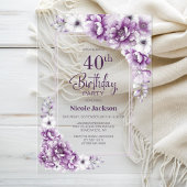 Moderne Roze Bloemen 40e Verjaardagsfeest Acryl Uitnodigingen