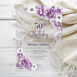 Moderne Roze Bloemen 50ste Verjaardagsfeest Acryl Uitnodigingen