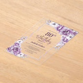 Moderne Roze Bloemen 80ste Verjaardagsfeest Acryl Uitnodigingen (Laagn)