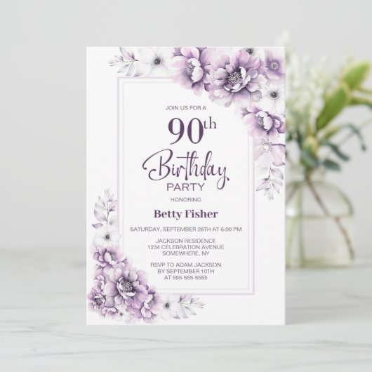 Moderne Roze Bloemen 90ste Verjaardagsfeest Kaart (Staand voorkant)