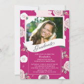 Moderne  roze bloemen Afstuderen uitnodiging (Voorkant)