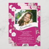 Moderne  roze bloemen Afstuderen uitnodiging (Voorkant / Achterkant)