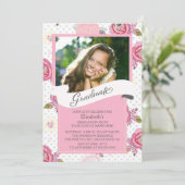 Moderne  roze bloemen Afstuderen uitnodiging (Staand voorkant)