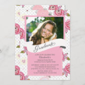 Moderne  roze bloemen Afstuderen uitnodiging (Voorkant / Achterkant)