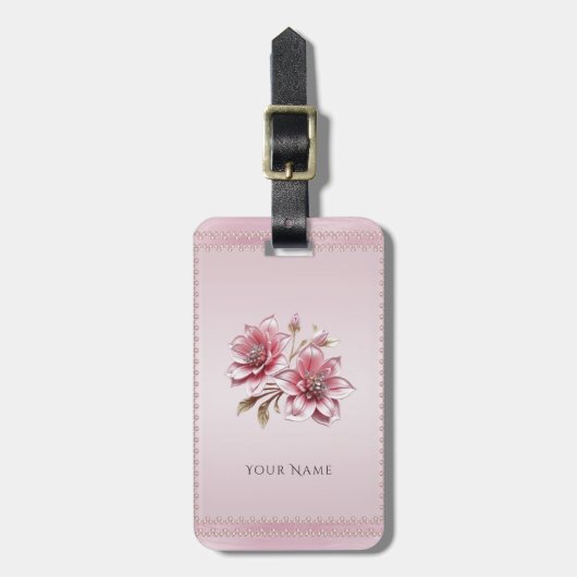 Moderne Roze Bloemen Bagage Label (Voorkant verticaal)