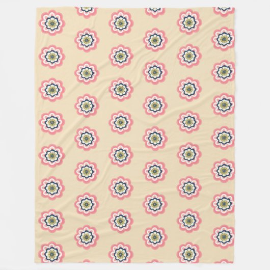 Moderne Roze Bloemen Beige Pastel Fleece Deken (Voorkant)