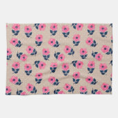 Moderne roze bloemen beige poka Dots Theedoek (Horizontaal)