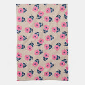 Moderne roze bloemen beige poka Dots Theedoek (Verticaal)