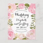 Moderne  Roze Bloemen Bewaar de Datum Aankondigingskaart (Voorkant)