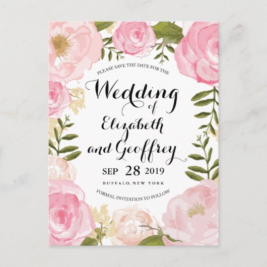 Moderne  Roze Bloemen Bewaar de Datum Aankondigingskaart (Voorkant)