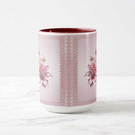 Moderne Roze Bloemen Bloemige Mok (Midden)