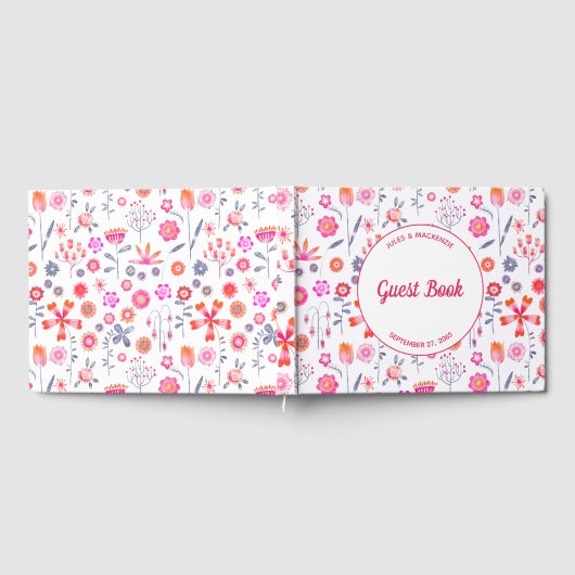 Moderne Roze Bloemen Boho Bruiloft Gastenboek (Volledig)