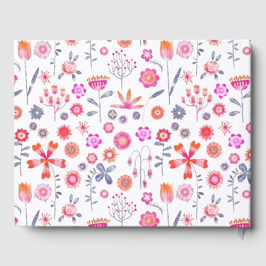 Moderne Roze Bloemen Boho Bruiloft Gastenboek (Achterkant)