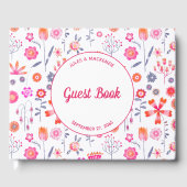 Moderne Roze Bloemen Boho Bruiloft Gastenboek (Voorkant)