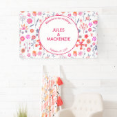 Moderne Roze Bloemen Boho Bruiloft Spandoek (Insitu)
