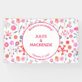 Moderne Roze Bloemen Boho Bruiloft Spandoek (Horizontaal)