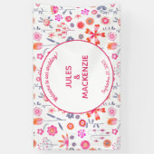 Moderne Roze Bloemen Boho Bruiloft Spandoek (Verticaal)