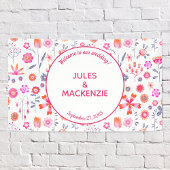 Moderne Roze Bloemen Boho Bruiloft Spandoek