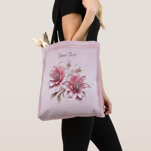 Moderne Roze Bloemen Boodschappentas Tote Bag (Dichtbij)