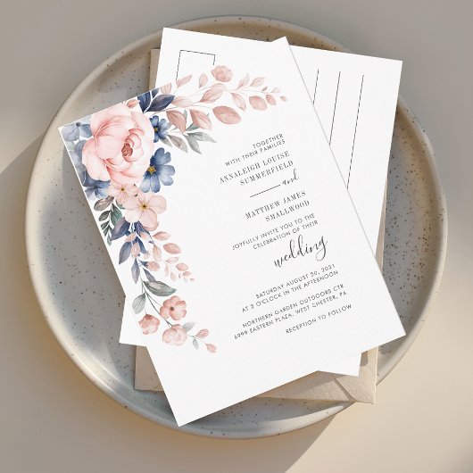 Moderne roze bloemen botanische bloei uitnodiging briefkaart