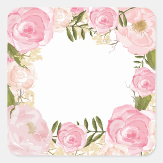 Moderne  Roze Bloemen Bruiloft Blank Custom Vierkante Sticker (Voorkant)