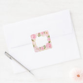 Moderne  Roze Bloemen Bruiloft Blank Custom Vierkante Sticker (Envelop)