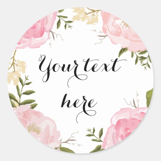 Moderne  Roze Bloemen Bruiloft Blank Ronde Sticker (Voorkant)