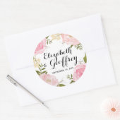 Moderne  Roze Bloemen Bruiloft Custom Favor Ronde Sticker (Envelop)