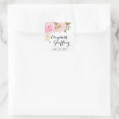 Moderne  Roze Bloemen Bruiloft Custom Favor Vierkante Sticker (Tas)