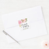 Moderne  Roze Bloemen Bruiloft Custom Favor Vierkante Sticker (Envelop)