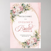 Moderne Roze Bloemen Bruiloft Feest Welkom Poster (Voorkant)