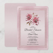 Moderne Roze Bloemen Bruiloft Uitnodiging