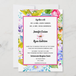 Moderne Roze Bloemen Bruiloftsinvatie Kaart