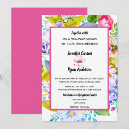Moderne Roze Bloemen Bruiloftsinvatie Kaart