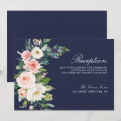 moderne roze bloemen bruiloftsreceptiekaart kaart (Voorkant / Achterkant)