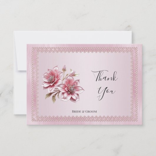 Moderne roze bloemen dank je wel kaart (Voorkant)