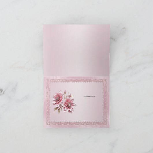 Moderne roze bloemen dank je wel kaart (Binnen)