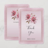 Moderne roze bloemen dank je wel kaart (Voorkant / Achterkant)