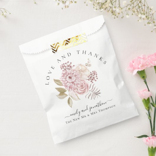 Moderne roze bloemen dank u namen bruiloft bedankzakje (Gezegeld)