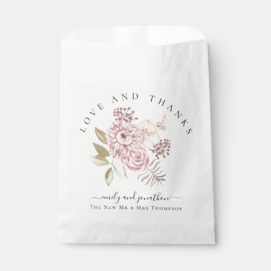 Moderne roze bloemen dank u namen bruiloft bedankzakje (Voorkant)