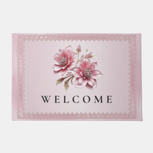 Moderne Roze Bloemen Deurmat (Voorkant)