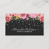 Moderne Roze Bloemen Diamanten Glitter Beauty Salo Afsprakenkaartje (Voorkant)