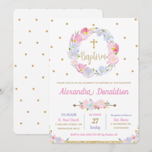 Moderne Roze Bloemen Doop Doop Doop Kaart (Voorkant / Achterkant)