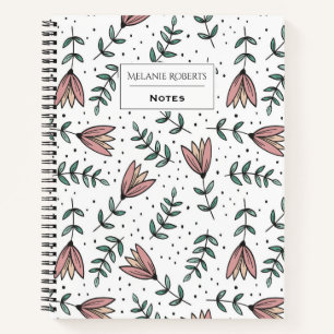 Moderne roze bloemen en Stippen gepersonaliseerd Notitieboek