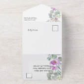 Moderne Roze Bloemen & Eucalyptus Huwelijk All In One Uitnodiging (Buitenkant)
