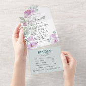 Moderne Roze Bloemen & Eucalyptus Huwelijk All In One Uitnodiging (Afscheurbaar)