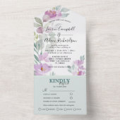 Moderne Roze Bloemen & Eucalyptus Huwelijk All In One Uitnodiging (Binnen)
