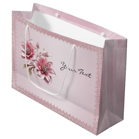 Moderne Roze Bloemen Gift Bag Groot Cadeauzakje (Voorkant Gekanteld)