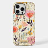 Moderne Roze Bloemen Glitter Chic Gepersonaliseerd iPhone Hoesje (Achterkant)
