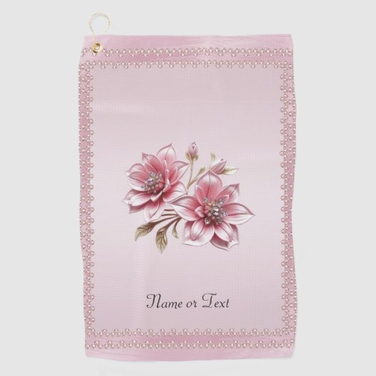 Moderne Roze Bloemen Golf Handdoek (Voorkant)